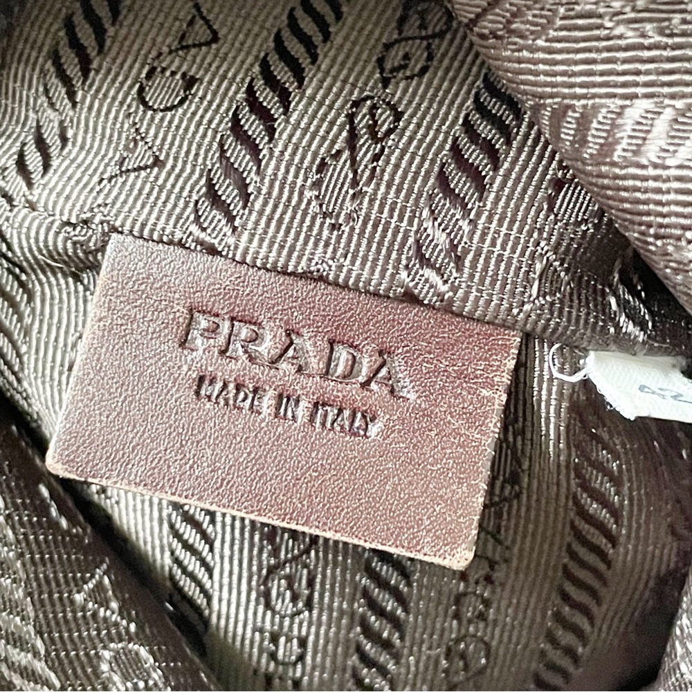 Prada rare brown Canapa canvas embroidered logo brown leather zip pouch - Picture 9 of 10
